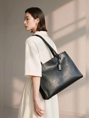 Banana Republic Black Leather Tote Bag - Minimalist Everyday Handbag